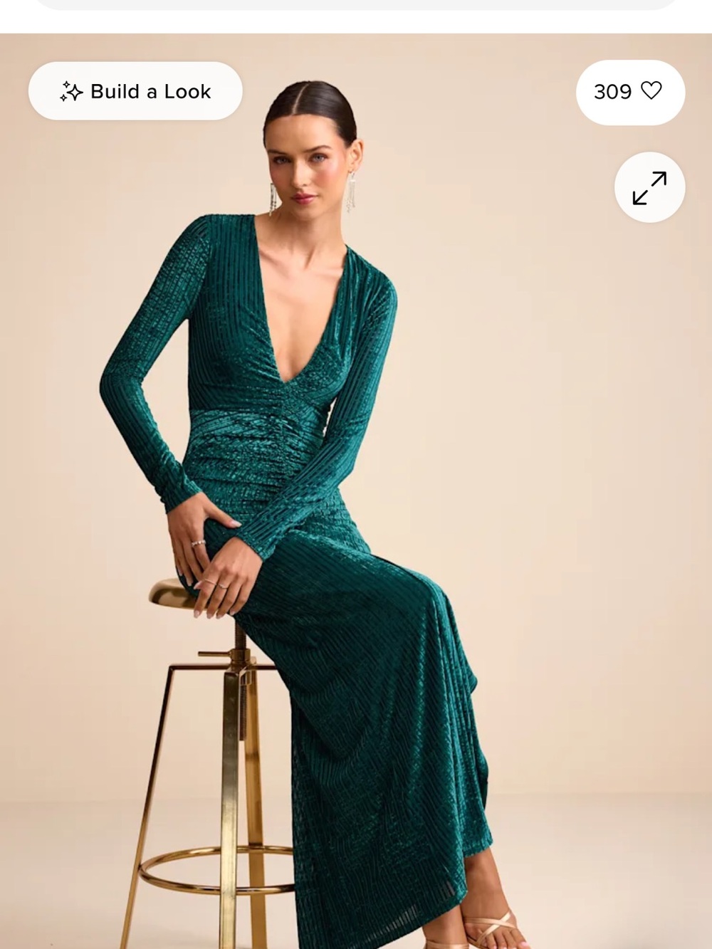 Lulu's Emerald Green Long-Sleeve Velvet Maxi Dress